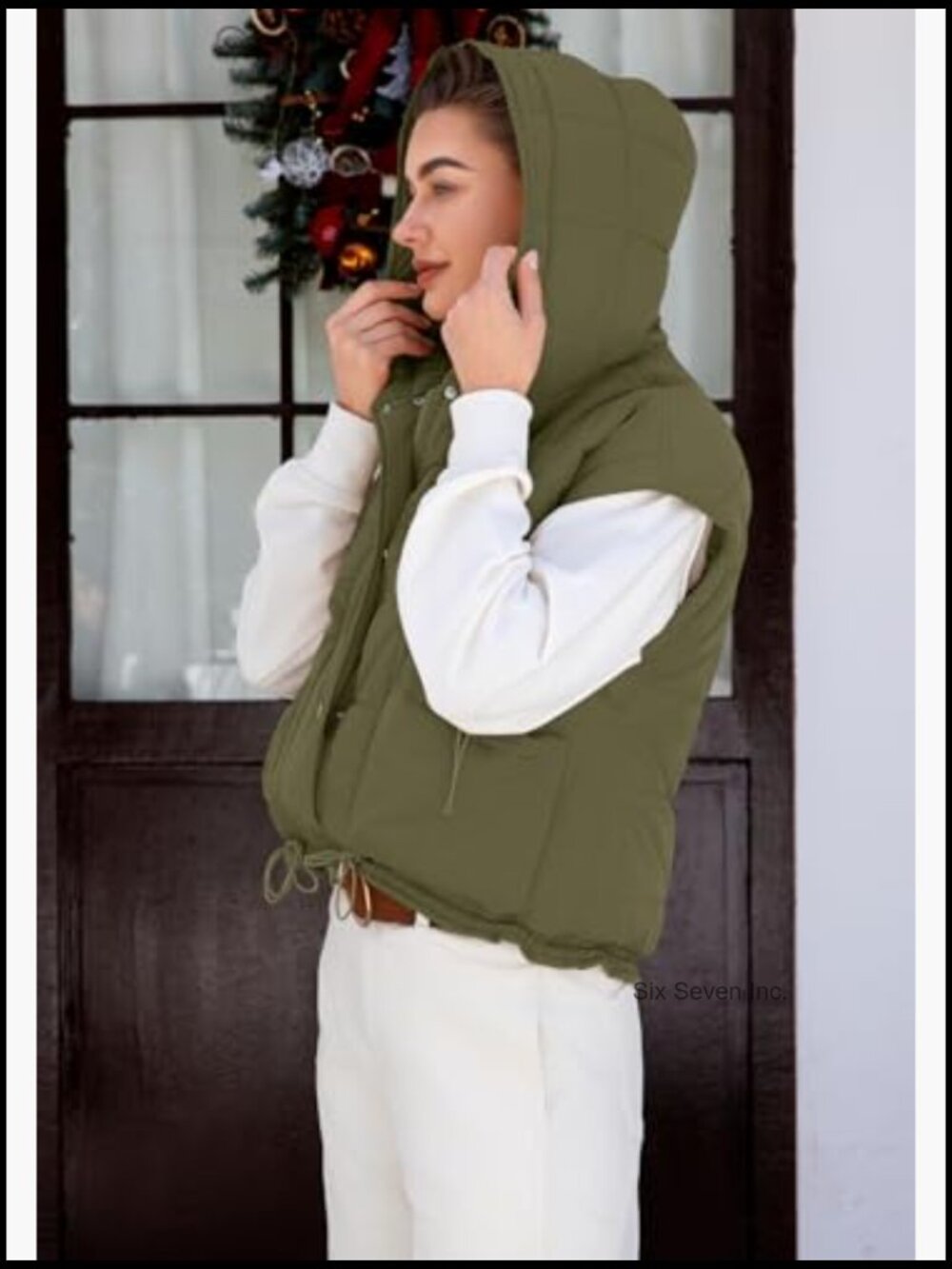 Oversized Sleeveless Quilted Puffer Vest with Hood Zip Up Shacket - Picture 6 of 7